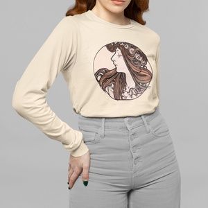 Stained Glass Goddess Vintage Print Long Sleeve Graphic Tee T-shirt S M L XL